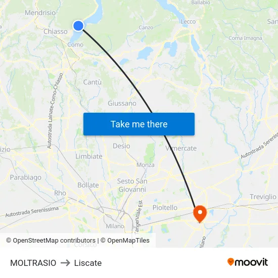 Moltrasio to Liscate map