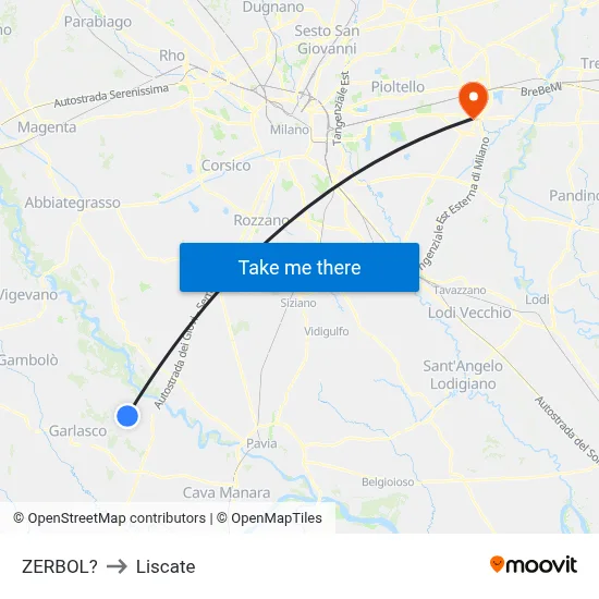 Zerbol to Liscate map