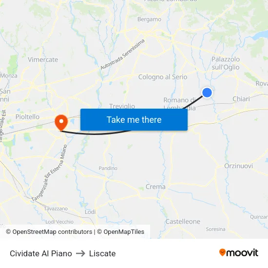 Cividate al Piano to Liscate map