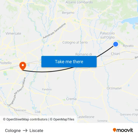 Cologne to Liscate map