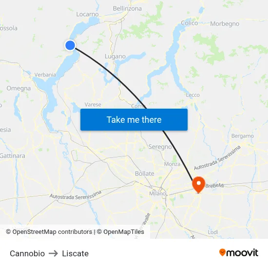 Cannobio to Liscate map