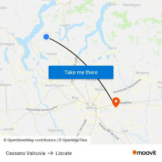 Cassano Valcuvia to Liscate map