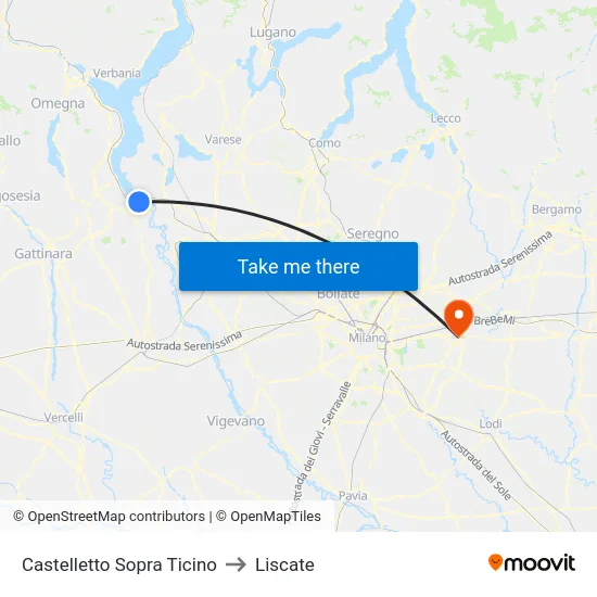 Castelletto Sopra Ticino to Liscate map