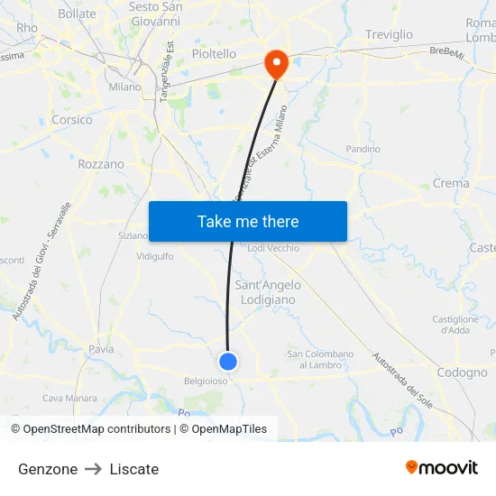 Genzone to Liscate map