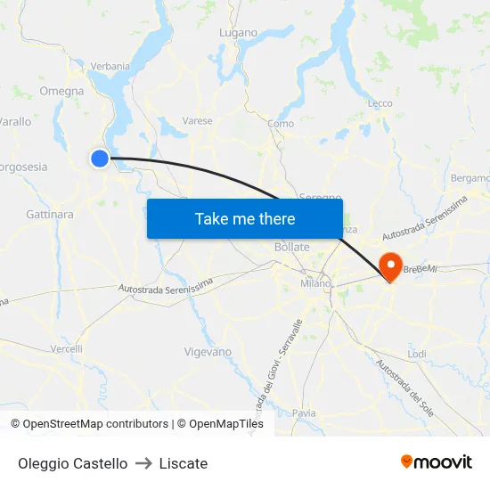 Oleggio Castello to Liscate map