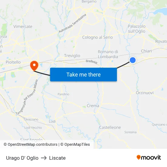 Urago D' Oglio to Liscate map