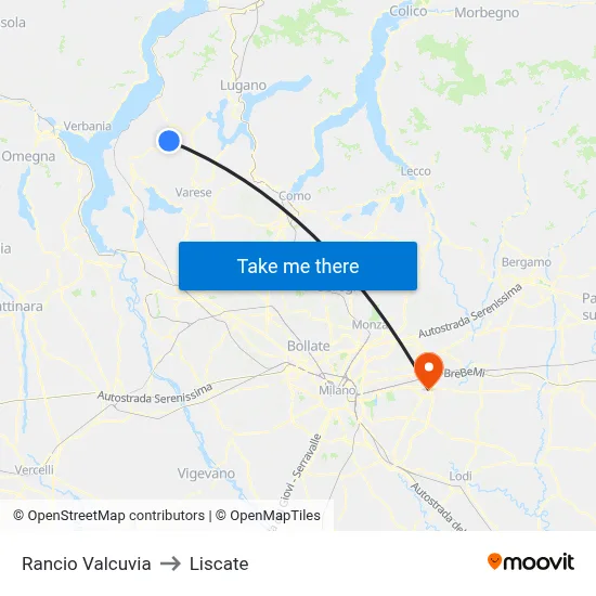 Rancio Valcuvia to Liscate map