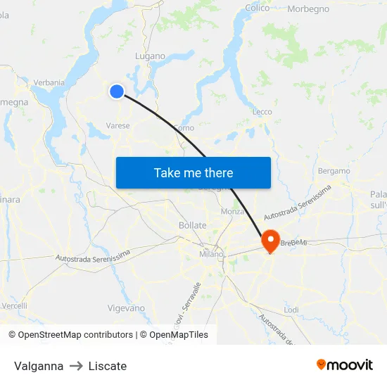 Valganna to Liscate map