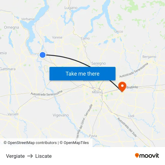 Vergiate to Liscate map