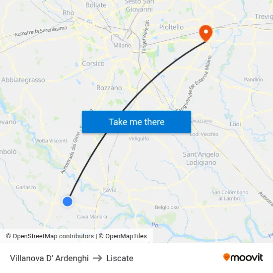 Villanova d'Ardenghi to Liscate map