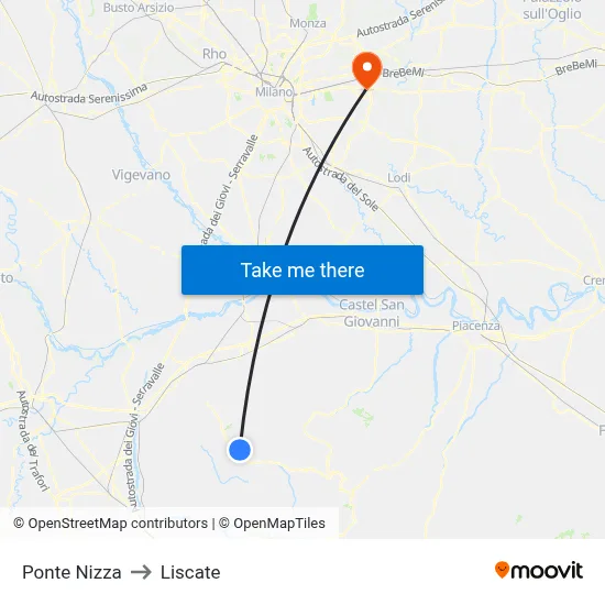 Ponte Nizza to Liscate map