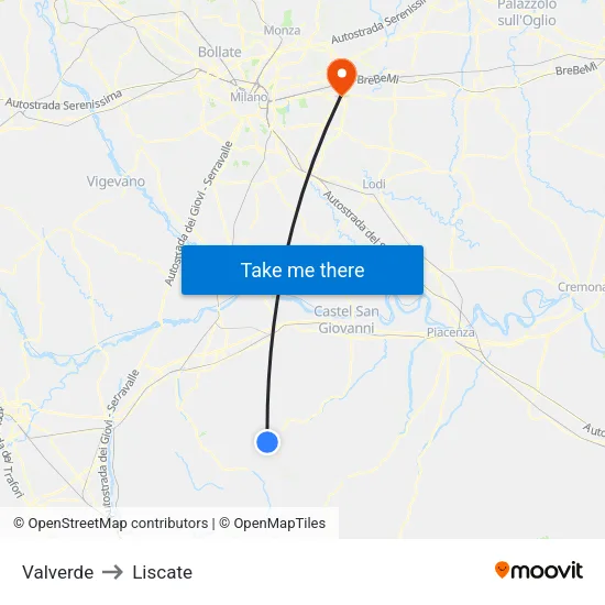 Valverde to Liscate map