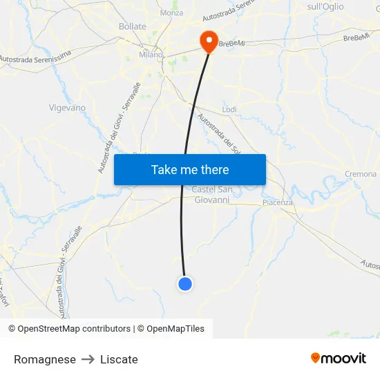 Romagnese to Liscate map