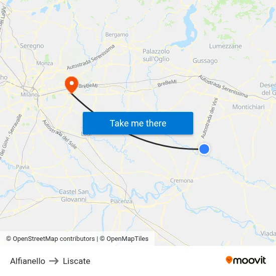 Alfianello to Liscate map