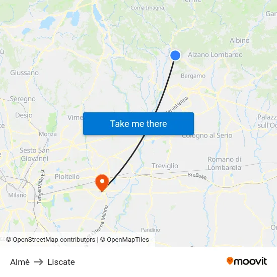 Almè to Liscate map