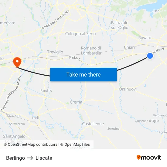 Berlingo to Liscate map