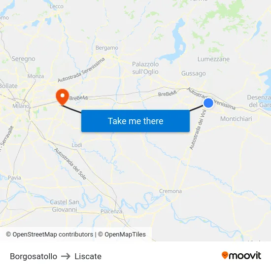 Borgosatollo to Liscate map