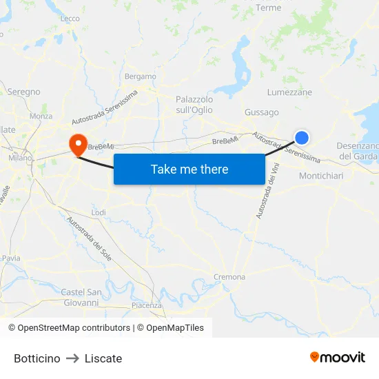 Botticino to Liscate map