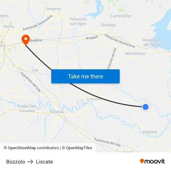 Bozzolo to Liscate map