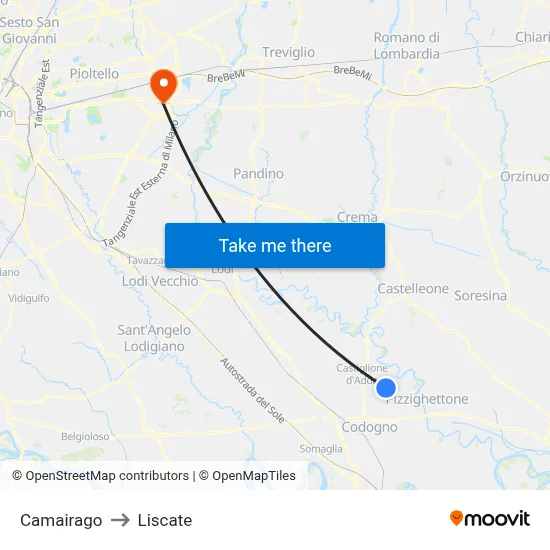 Camairago to Liscate map