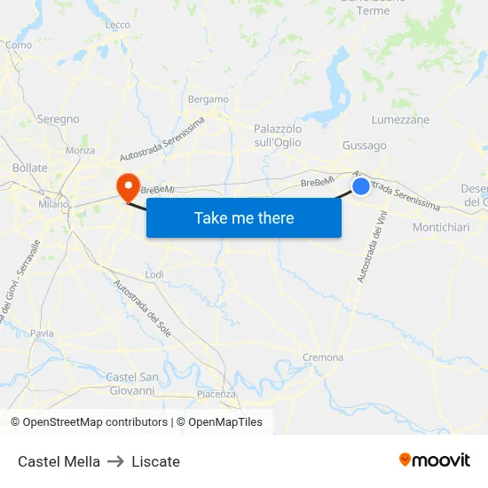 Castel Mella to Liscate map