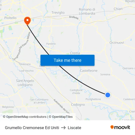 Grumello Cremonese Ed Uniti to Liscate map