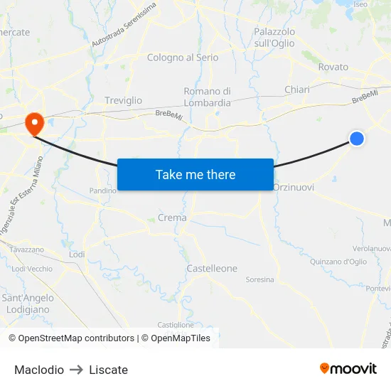 Maclodio to Liscate map