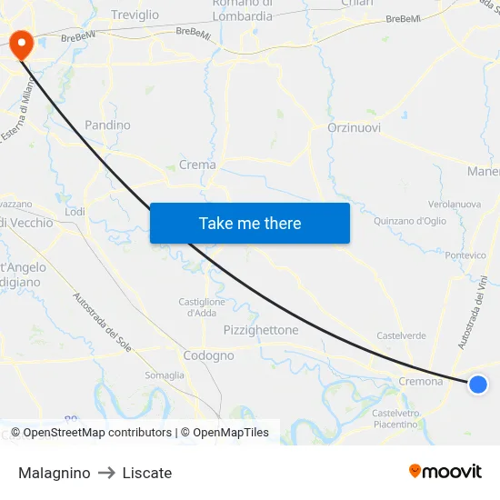 Malagnino to Liscate map