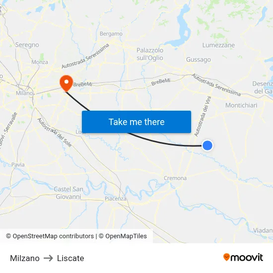 Milzano to Liscate map