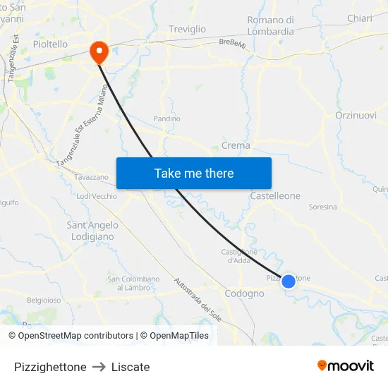 Pizzighettone to Liscate map