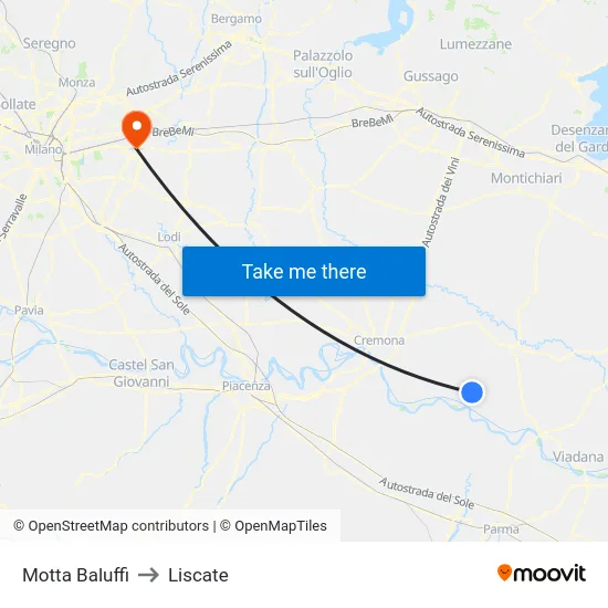 Motta Baluffi to Liscate map