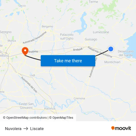Nuvolera to Liscate map