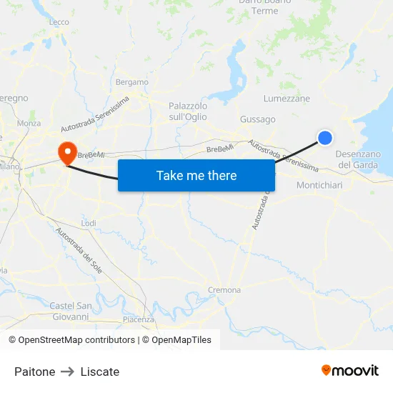 Paitone to Liscate map