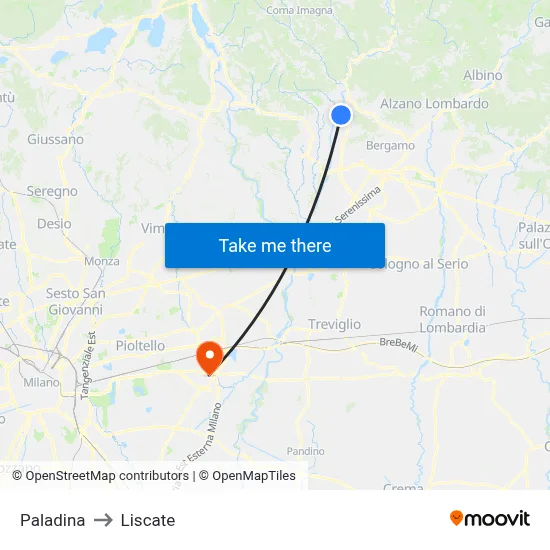 Paladina to Liscate map