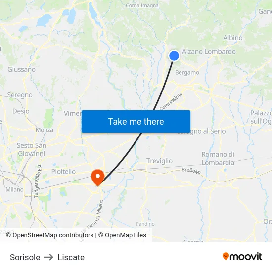 Sorisole to Liscate map