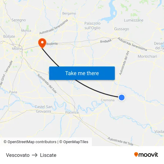 Vescovato to Liscate map