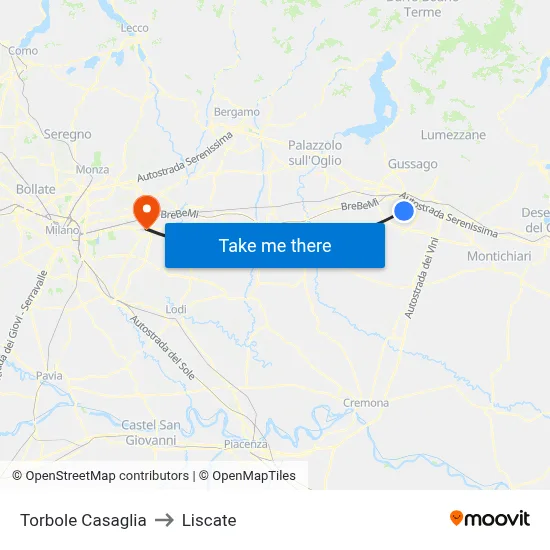Torbole Casaglia to Liscate map