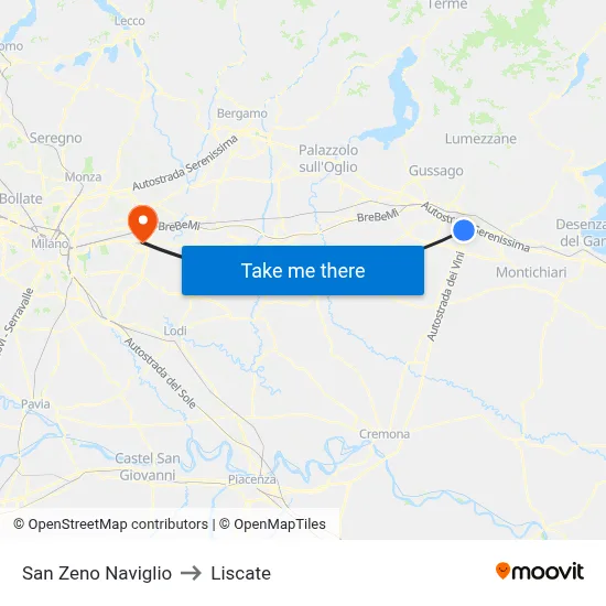 San Zeno Naviglio to Liscate map
