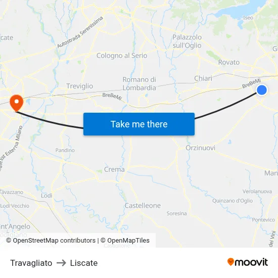 Travagliato to Liscate map