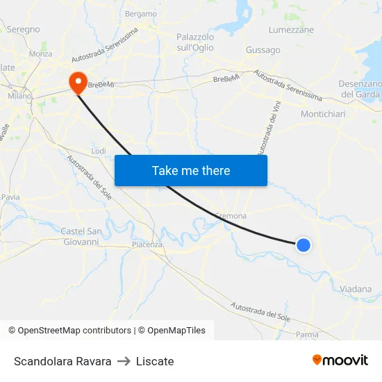 Scandolara Ravara to Liscate map