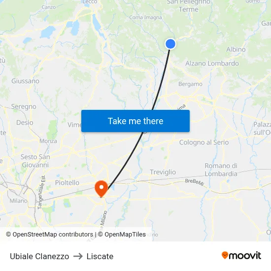 Ubiale Clanezzo to Liscate map