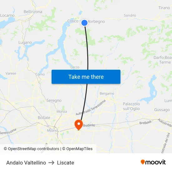 Andalo Valtellino to Liscate map