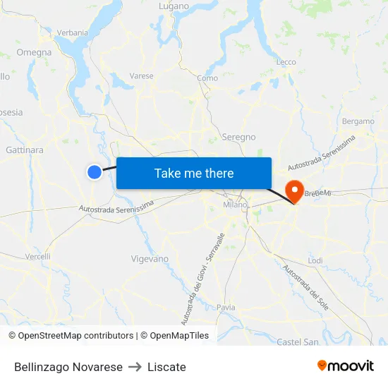 Bellinzago Novarese to Liscate map