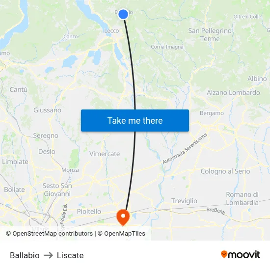 Ballabio to Liscate map