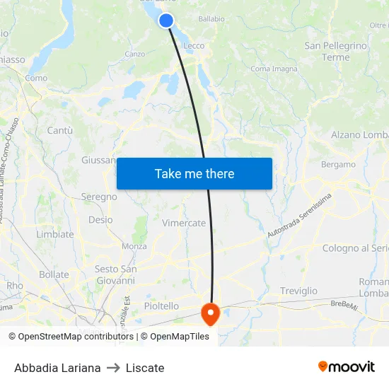 Abbadia Lariana to Liscate map