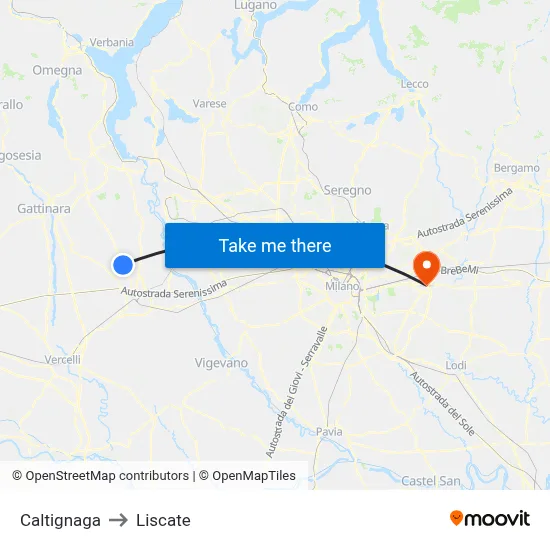 Caltignaga to Liscate map