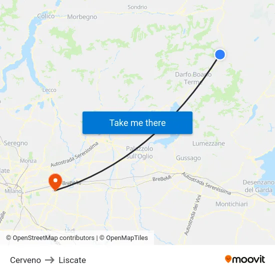 Cerveno to Liscate map