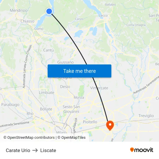 Carate Urio to Liscate map