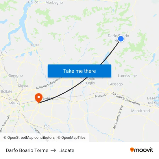 Darfo Boario Terme to Liscate map