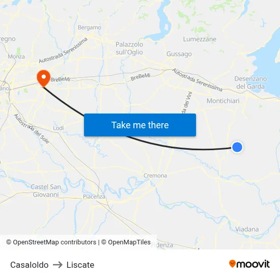 Casaloldo to Liscate map